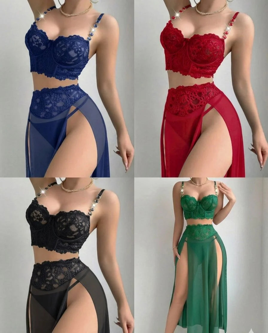 Celestia Luxe Lace 3-Piece Lingerie Set