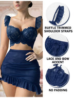 Elegant Lace Ruffle Bra & Skirt Set