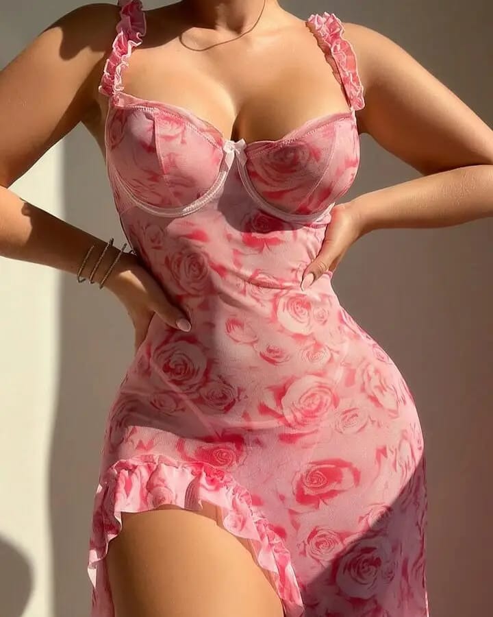 Rose Print Bodycon Lingerie Dress