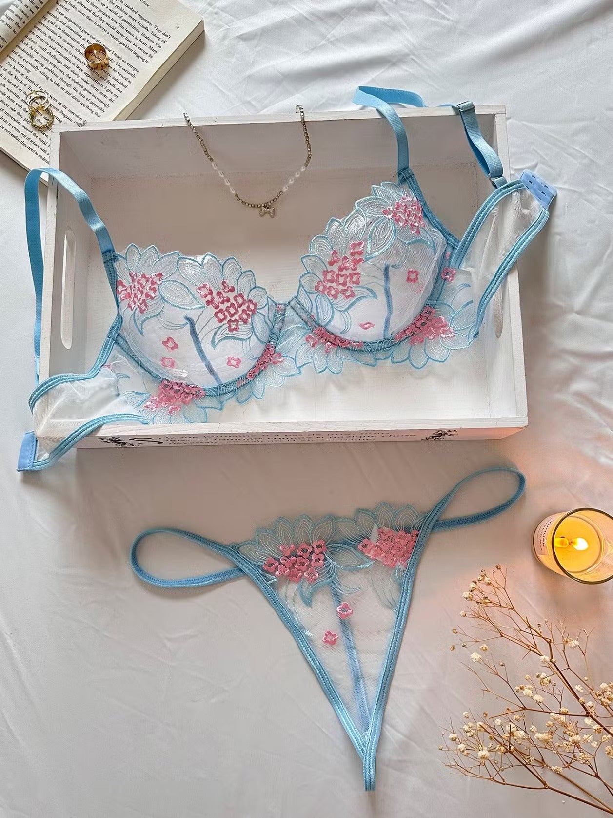 Luxury Floral Embroidered Lace Lingerie Set | Elegant Women’s Bra & Panty Collection