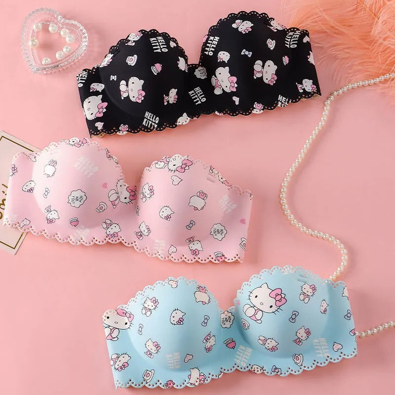 Cute Cartoon Strapless Bra Set – Soft & Seamless Comfort