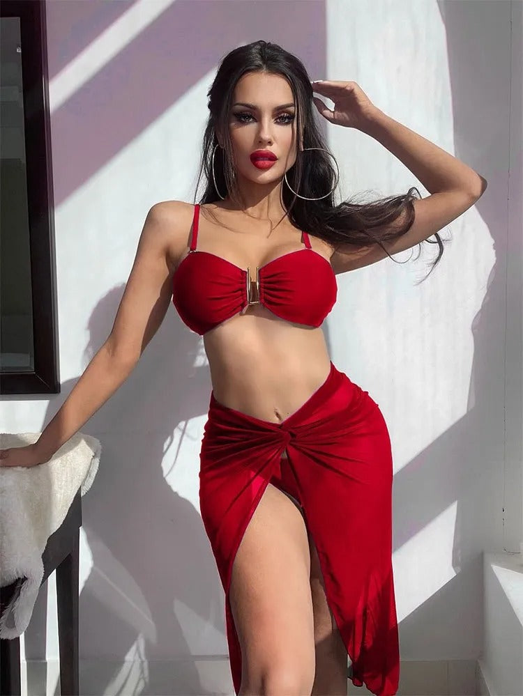 Scarlet Chic Two-Piece Wrap Skirt Set