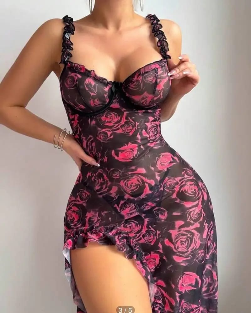 Rose Print Bodycon Lingerie Dress