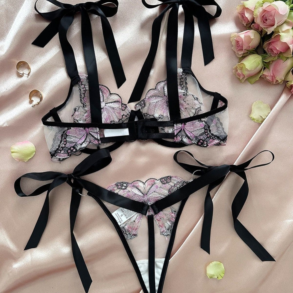 Butterfly Lace Ribbon Lingerie Set
