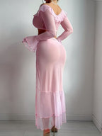 Elegant Ruffle Mesh Two-Piece Nightwear Set