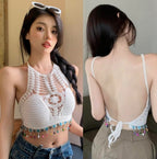 Elegant Handmade Crochet Backless Halter Crop Top for Women