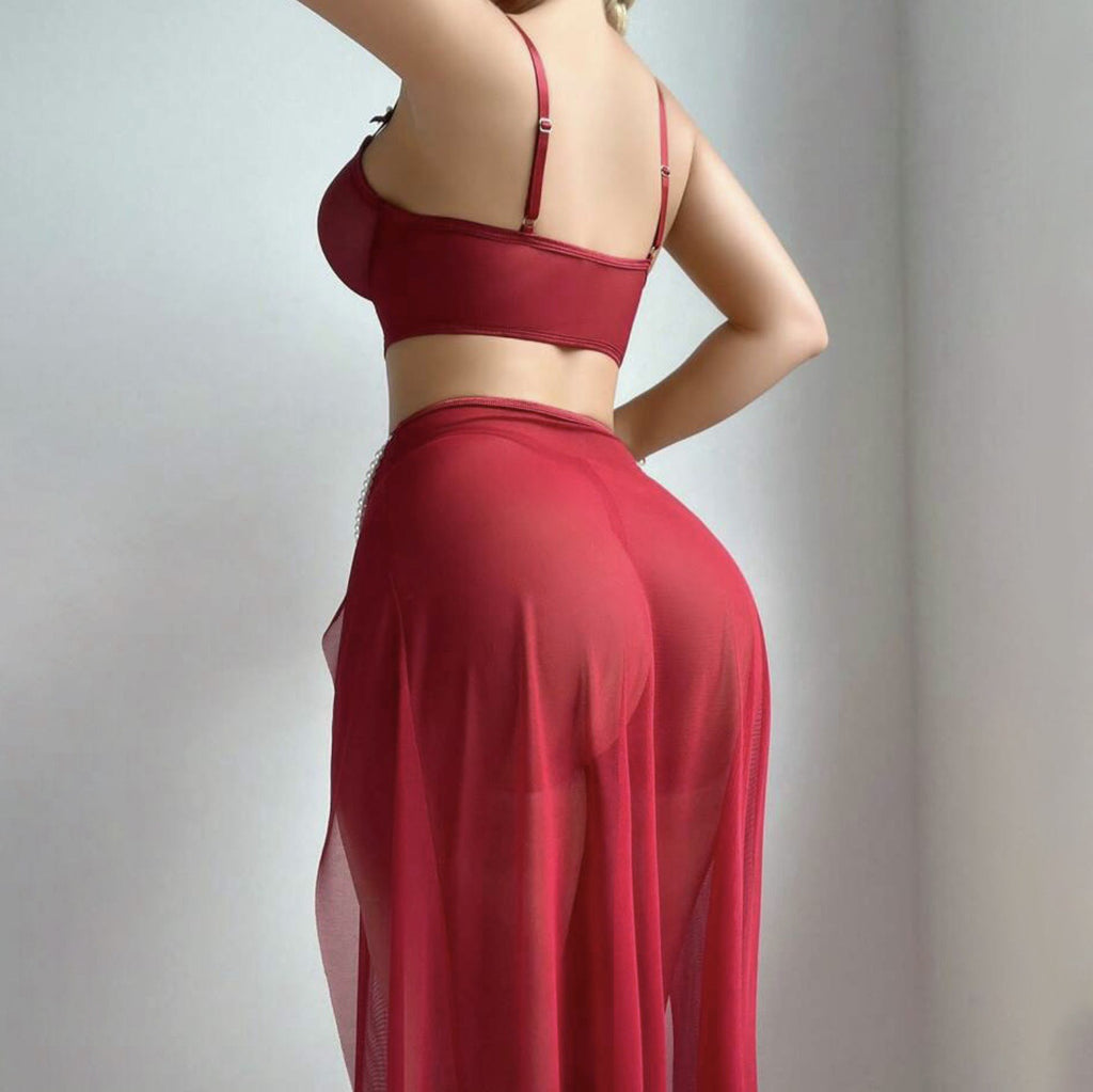 Scarlet Glam Chain Detail Lingerie Skirt Set