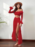 Elegant Ruffle Mesh Two-Piece Nightwear Set