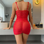 Floral Embroidered Sheer Black Night Dress for Women – Bodycon Mesh Lingerie Nightwear