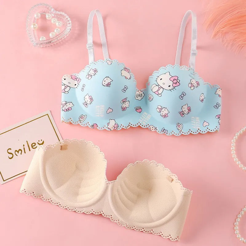 Cute Cartoon Strapless Bra Set – Soft & Seamless Comfort