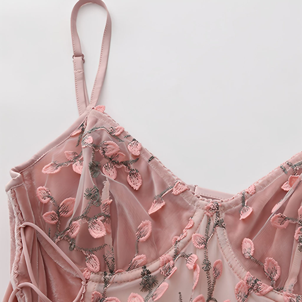 Short Night Dress for Girl – Pink Floral Lace-Up Corset Mini Dress