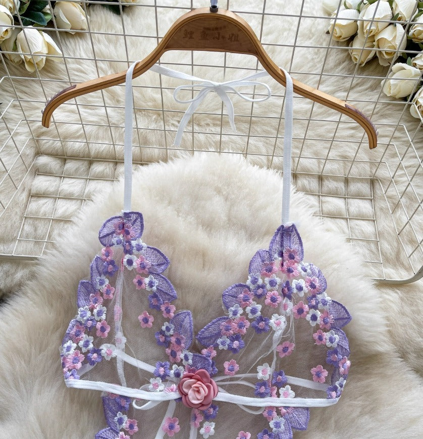Delicate Floral Embroidered Lace Lingerie Set