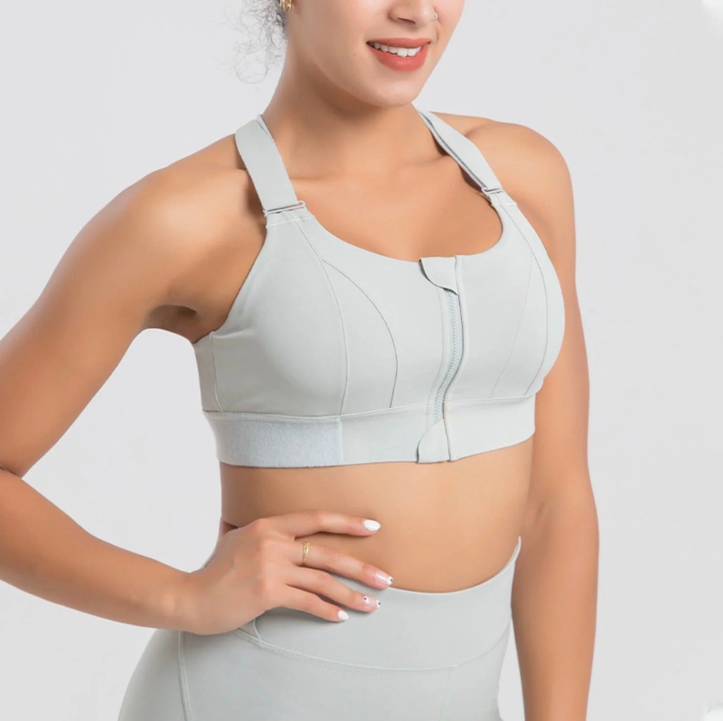 Front Zip High-Support Sports Bra for Women – Cross Back Padded Workout Bra