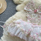 Delicate Floral Embroidered Lace Lingerie Set