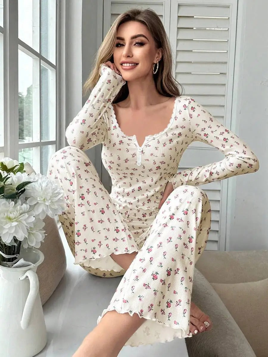 Floral Ribbed Lounge Set