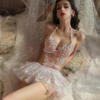 Delicate Floral Embroidered Lace Lingerie Set