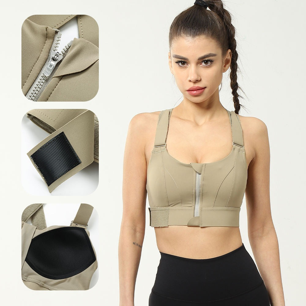 Front Zip High-Support Sports Bra for Women – Cross Back Padded Workout Bra