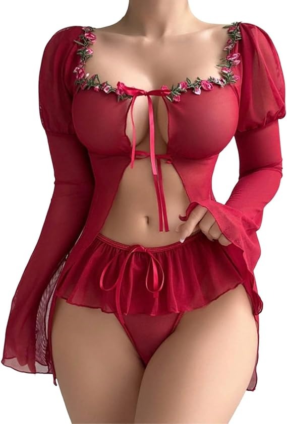 Rose Charm Sheer Babydoll Set