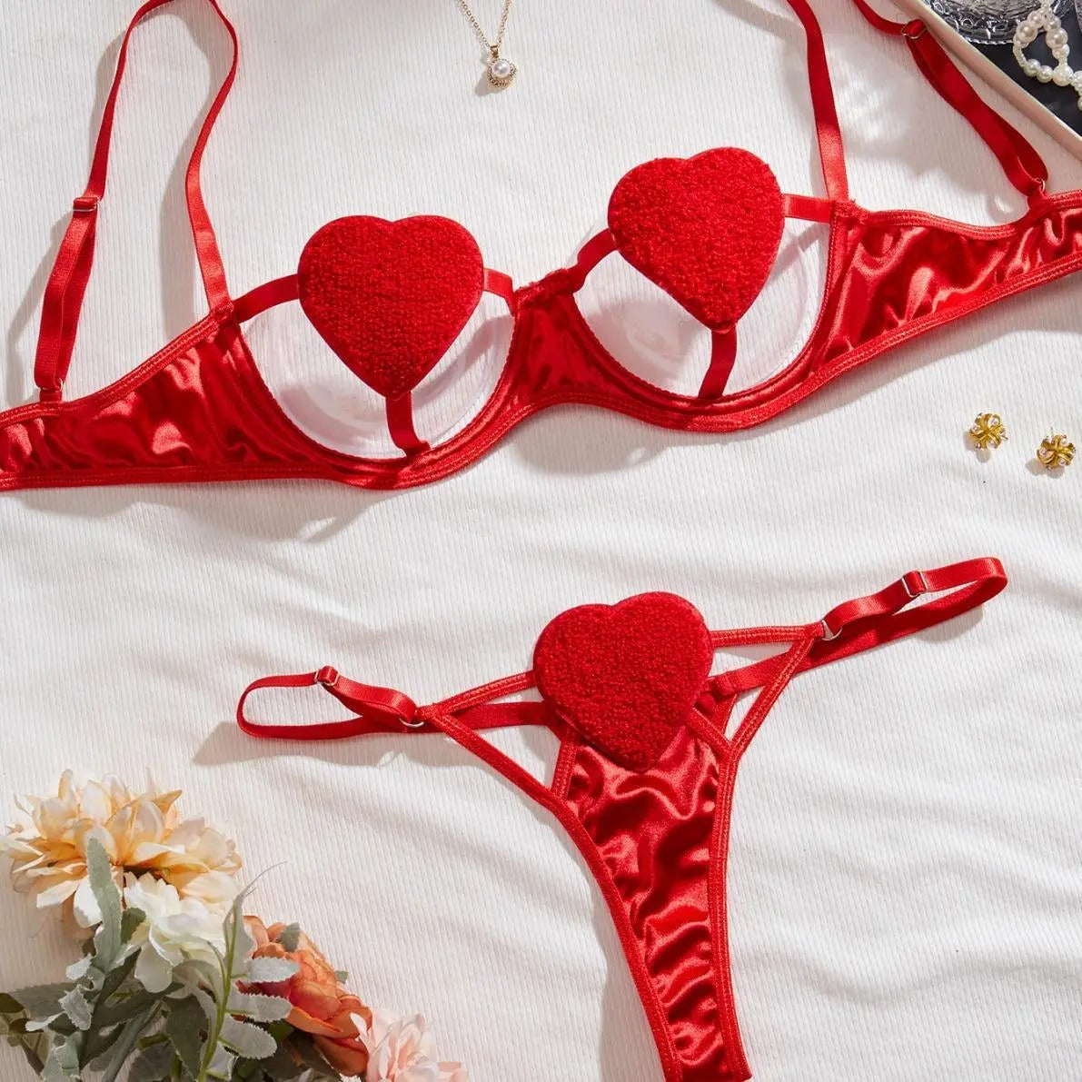 Scarlet Heart Cut-Out Lingerie Set