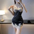 Silky Lace Trim Satin Nightdress – Elegant Slip Lingerie