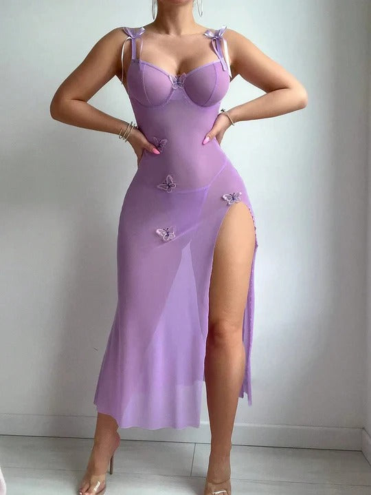 Elegant Butterfly Mesh Nightdress | Women’s Premium Lingerie & Sleepwear