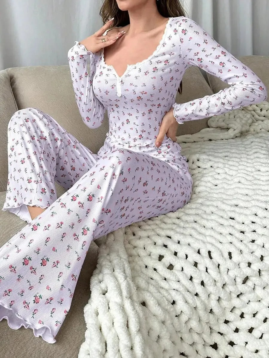 Floral Ribbed Lounge Set