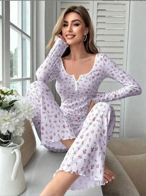 Floral Ribbed Lounge Set