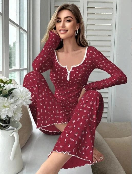 Floral Ribbed Lounge Set