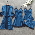 Luxury Satin Lace 4-Piece Nightwear Set