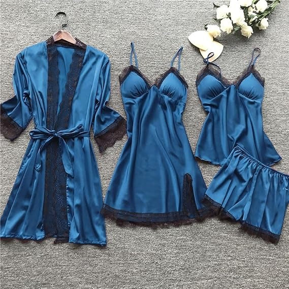Luxury Satin Lace 4-Piece Nightwear Set