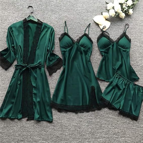 Luxury Satin Lace 4-Piece Nightwear Set