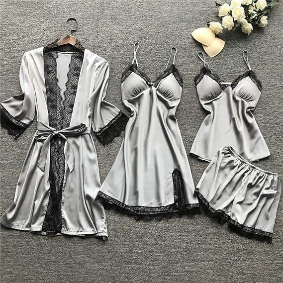 Luxury Satin Lace 4-Piece Nightwear Set