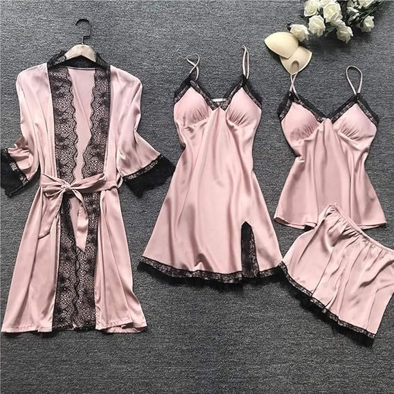 Luxury Satin Lace 4-Piece Nightwear Set