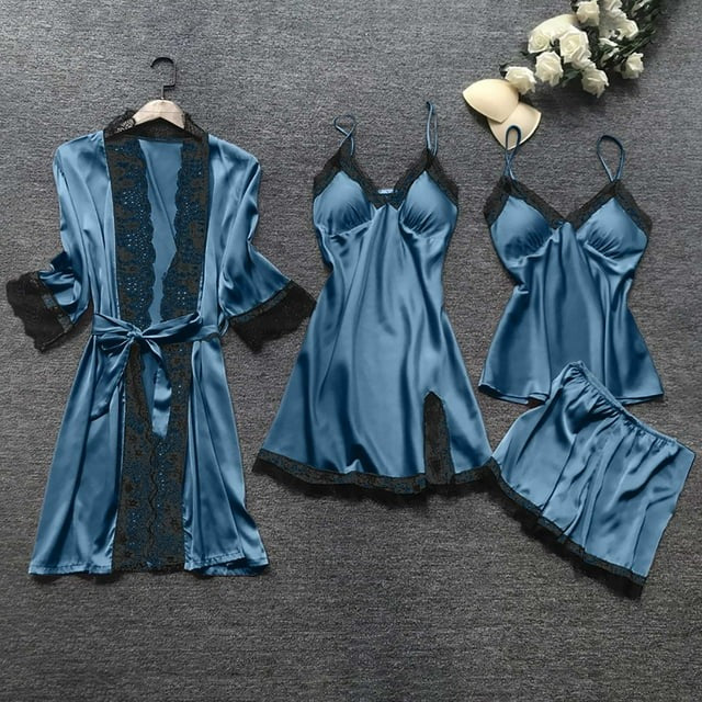 Luxury Satin Lace 4-Piece Nightwear Set