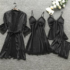 Luxury Satin Lace 4-Piece Nightwear Set