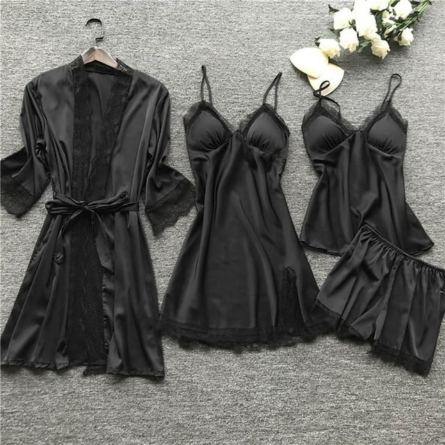 Luxury Satin Lace 4-Piece Nightwear Set