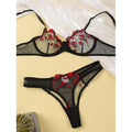 Luxury Floral Embroidered Sheer Mesh Lingerie Set – Underwire Bra & Thong