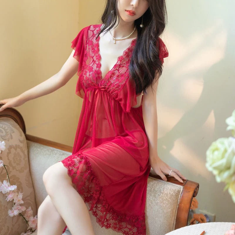 Elegant Lace Deep V Nightdress