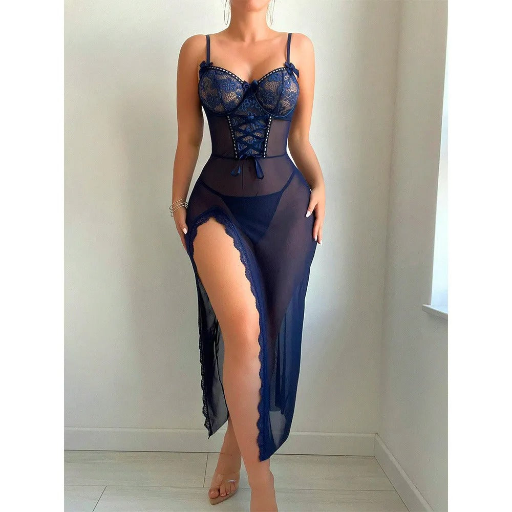 Midnight Elegance Lace Corset Nightdress Set