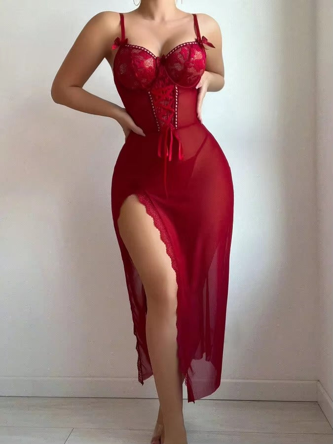 Midnight Elegance Lace Corset Nightdress Set