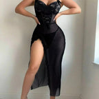 Midnight Elegance Lace Corset Nightdress Set