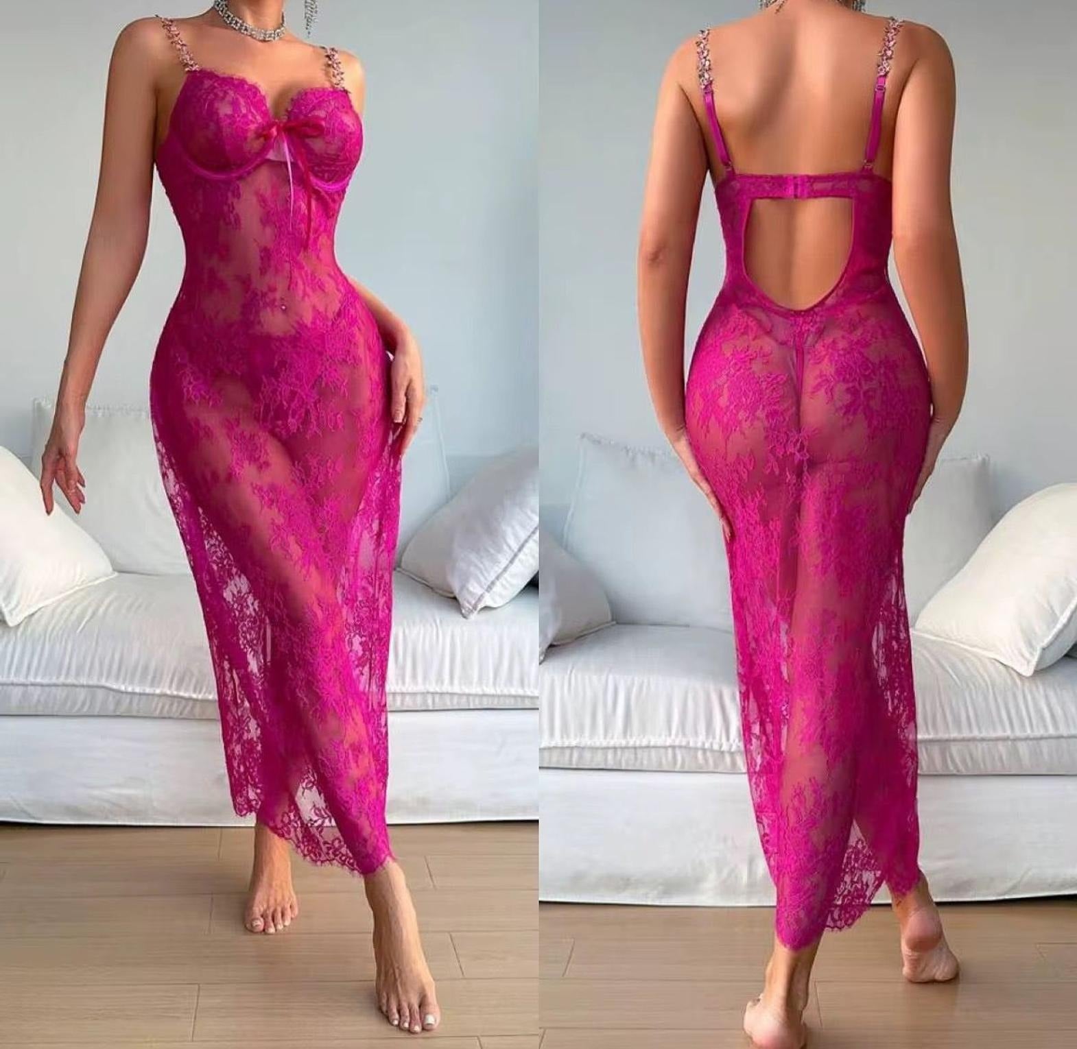 Midnight Allure Sheer Lace Night Dress