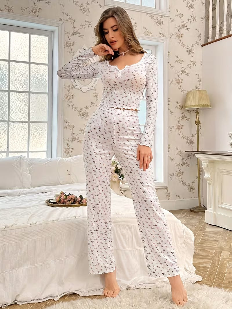 Floral Ribbed Lounge Set