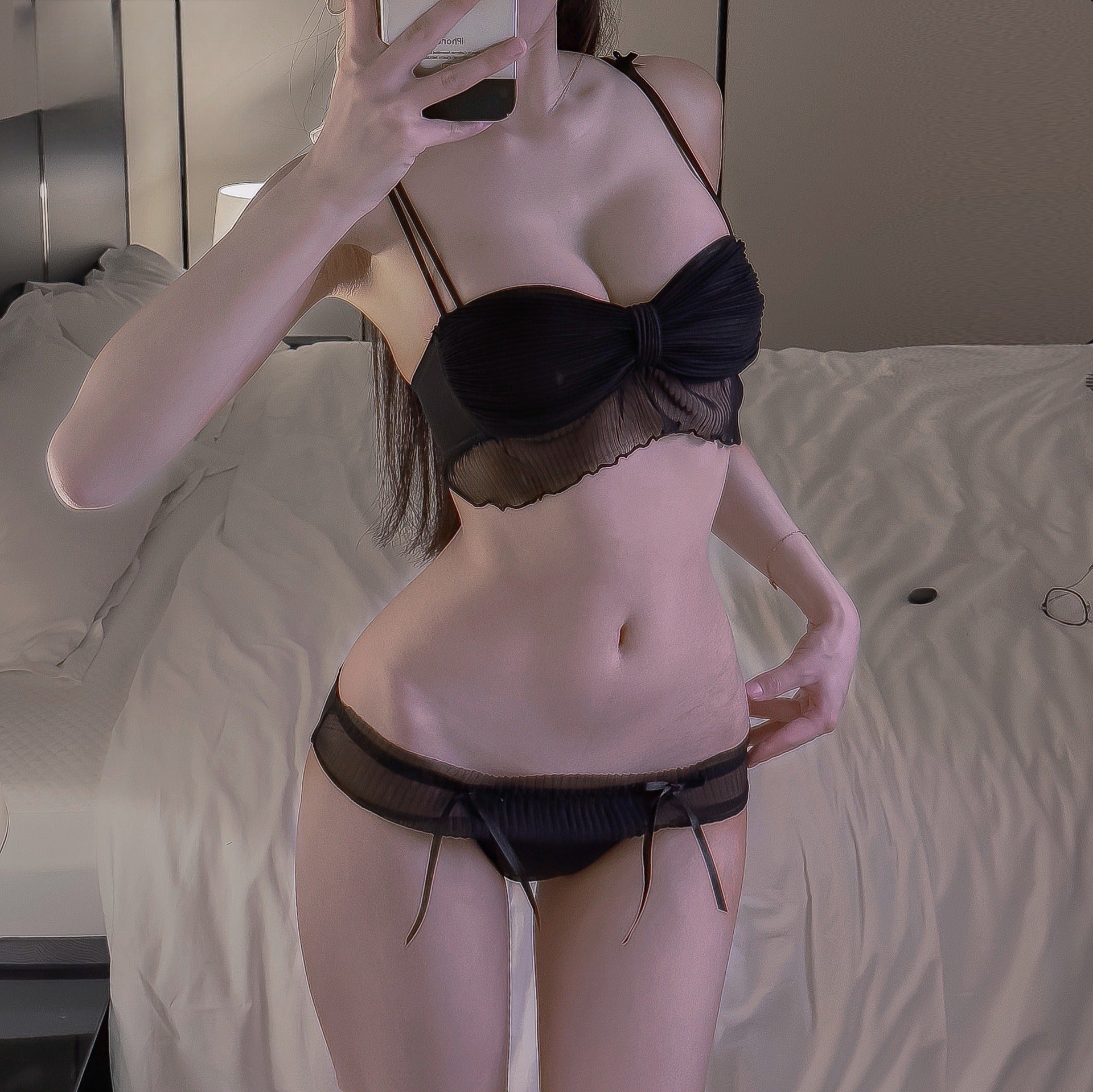 Midnight Elegance Ruffle Lingerie Set