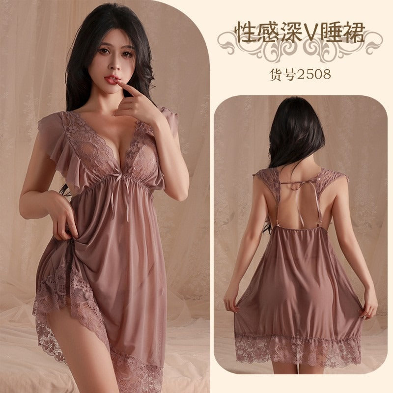 Elegant Lace Deep V Nightdress