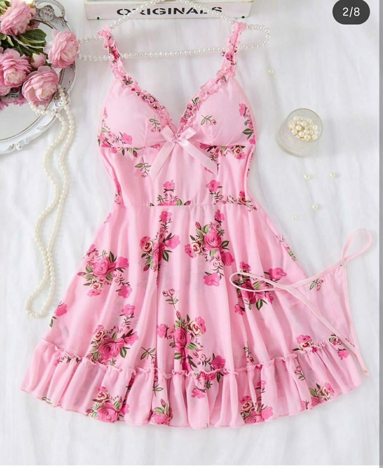 Floral Sky Blue Babydoll Nightwear Set – Soft & Elegant