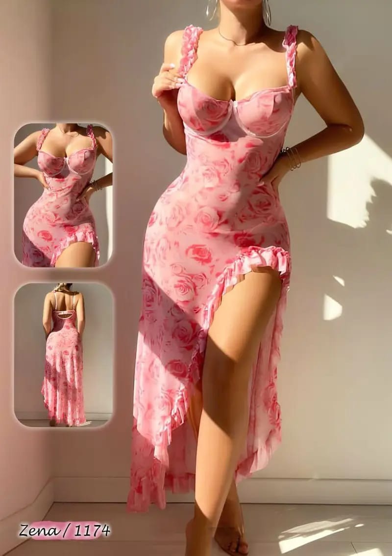 Rose Print Bodycon Lingerie Dress