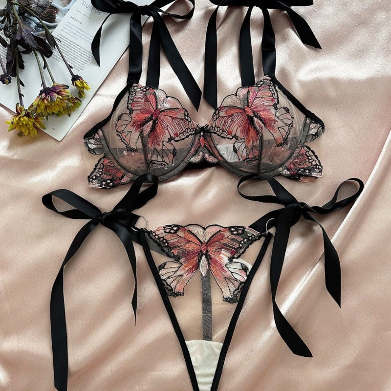 Butterfly Lace Ribbon Lingerie Set